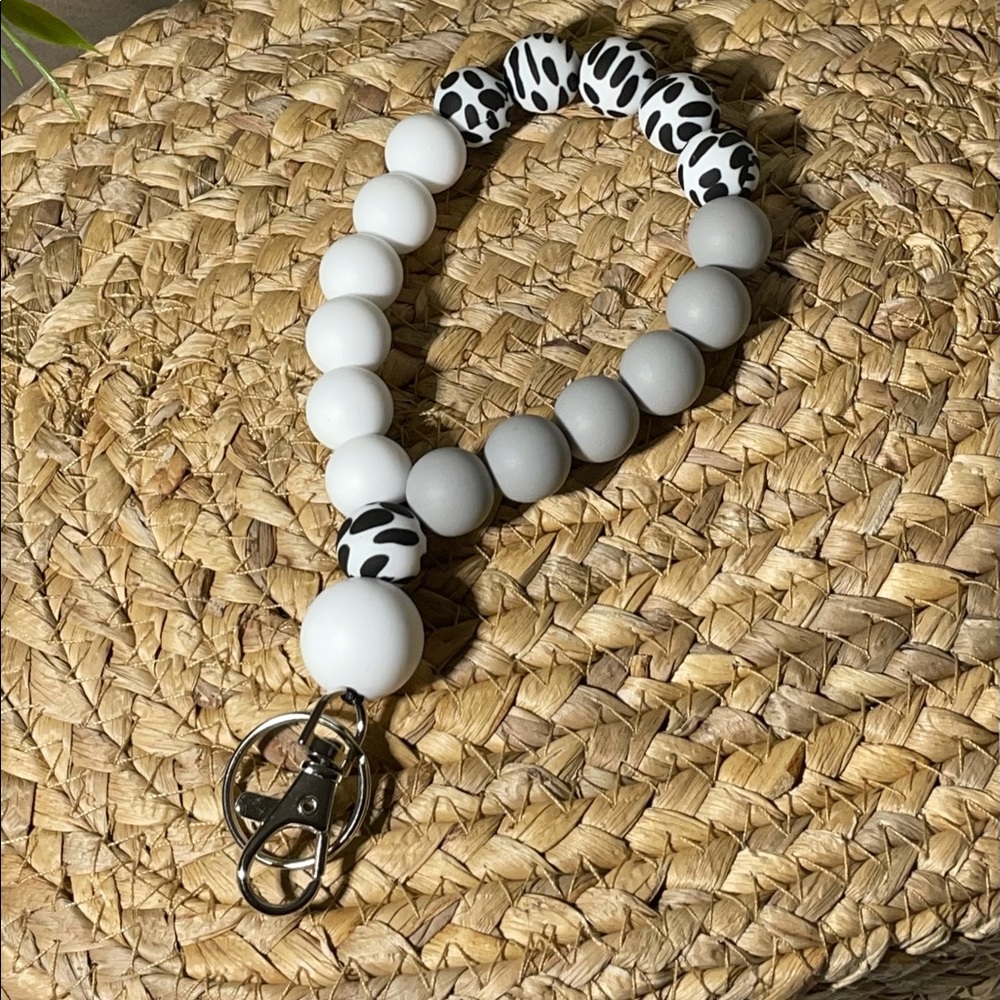 Wristlet Bracelet Keychain, Silicone Beads Bangle Keyring, Fashion, Trendy